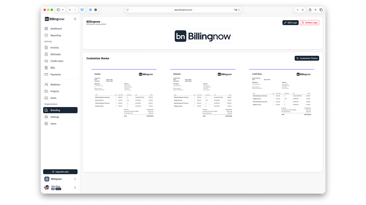 BillingNow invoicing dashboard showing invoice creation screen, client list, and payment tracking interface for small business billing management.