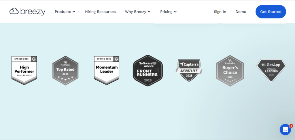 This is what the official Breezy HR homepage looks like